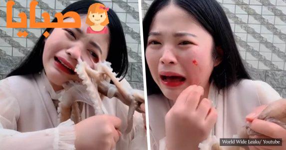 بالفيديو : صينية تحاول أكل أخطبوط حي فتعلق في وجهها وقام بتمزيقة
